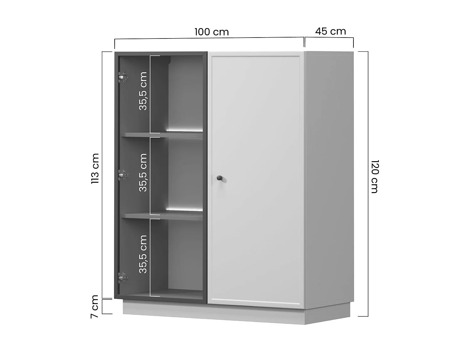 2-türige Vitrine mit integrierter LED-Beleuchtung, Kaschmir, 100 x 45 cm