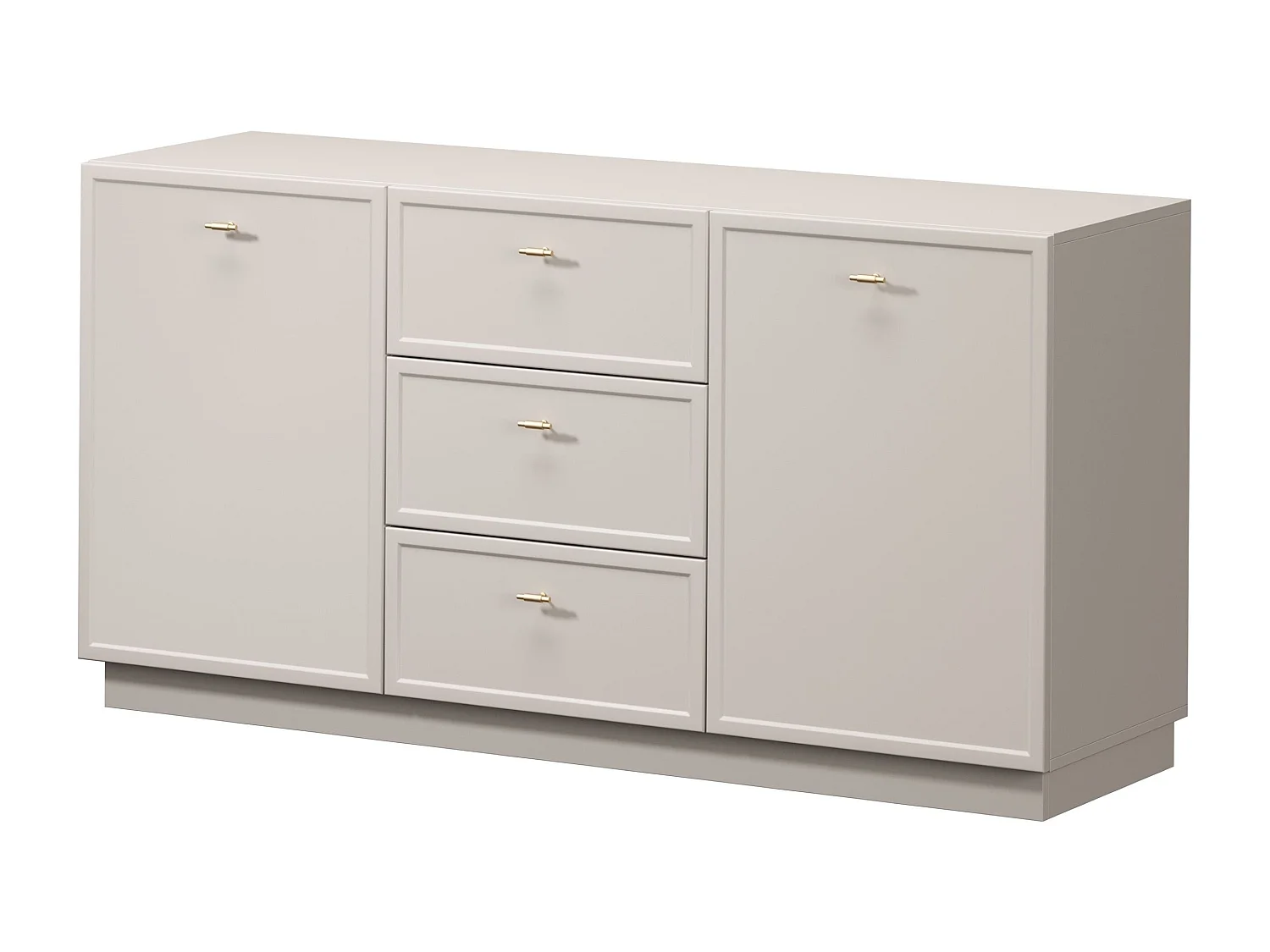 Buffet à 2 portes et 3 tiroirs avec poignées dorées, 150 x 45 cm