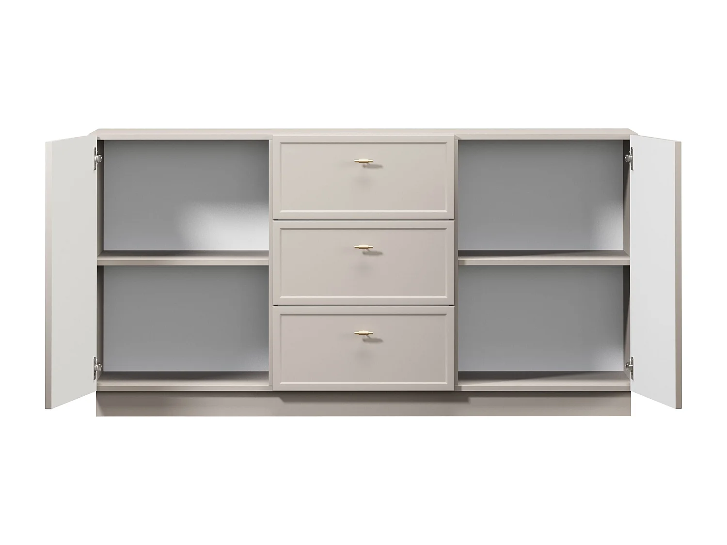 Buffet à 2 portes et 3 tiroirs avec poignées dorées, 150 x 45 cm