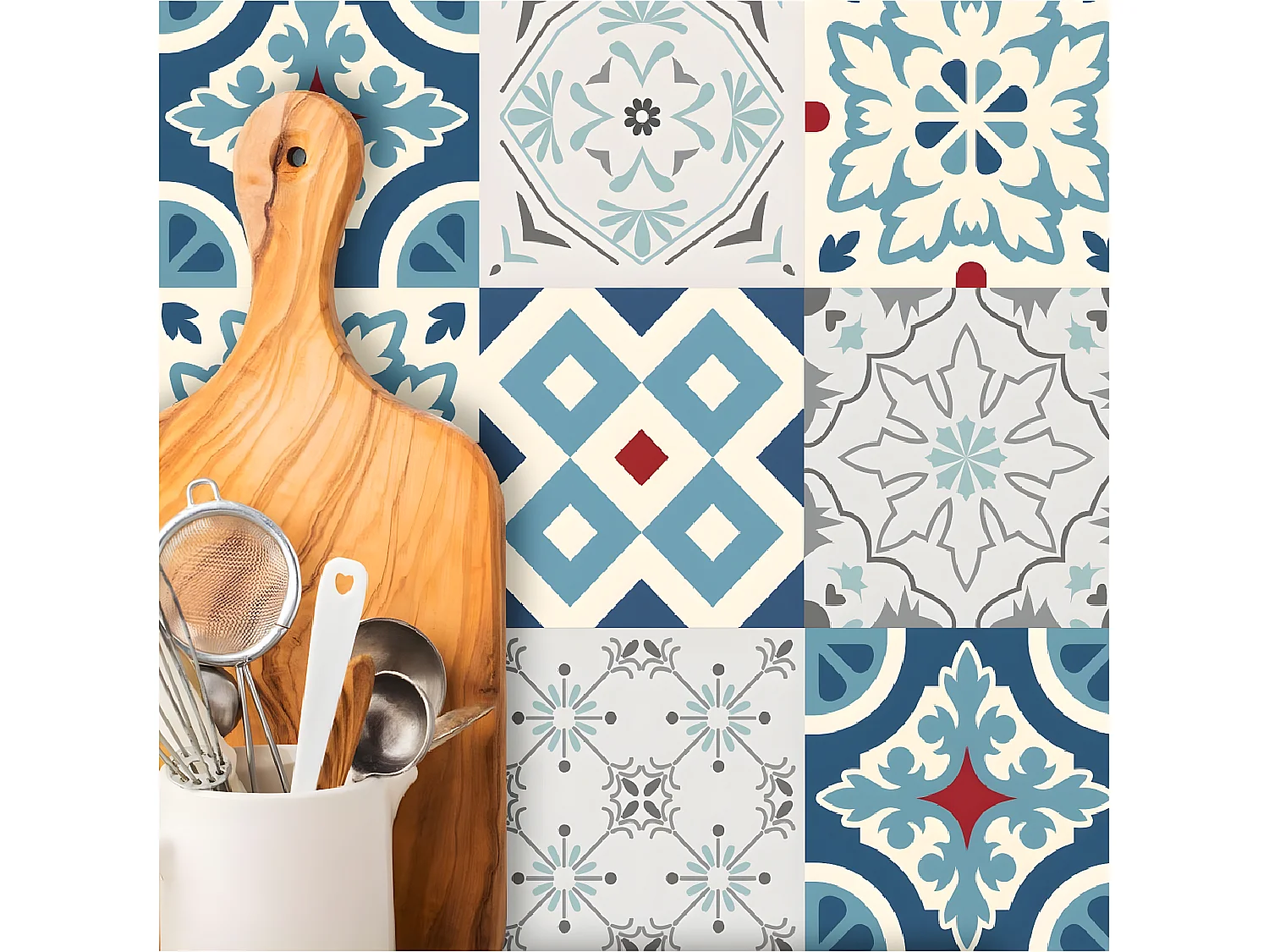 6 stickers carreaux de ciment 15 x 15 cm - Bleu