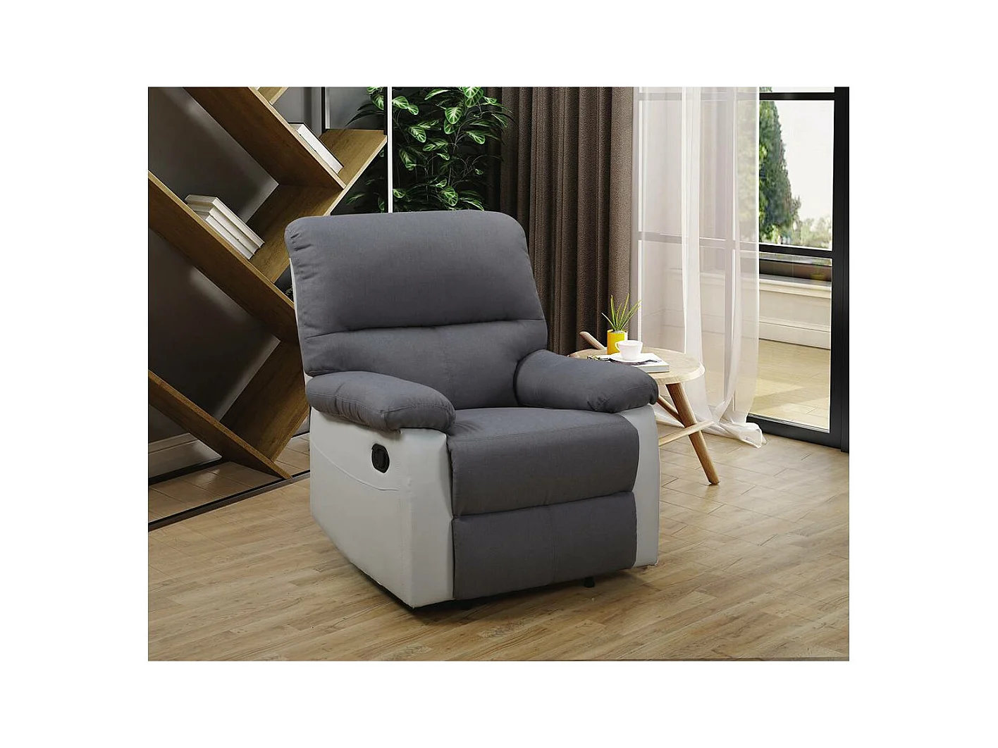 Poltrona relax "Lincoln" Branca/Cinza claro em tecido de poliéster com inclinação manual