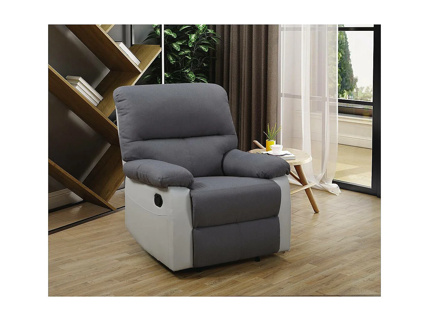 Fauteuil relax "Lincoln" - 90 x 89 x 103 cm - Blanc/Gris clair