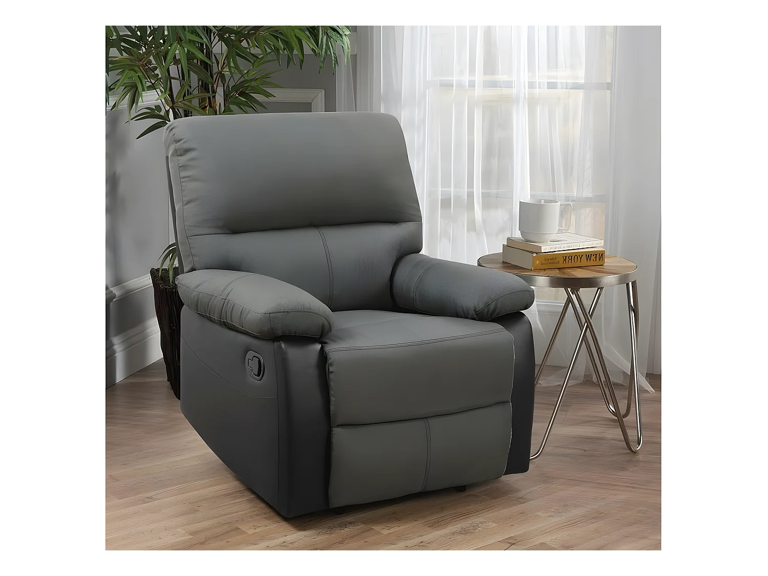 Relaxfauteuil "Lincoln" in zwart/donkergrijze stof met handmatige kanteling en schuimvulling