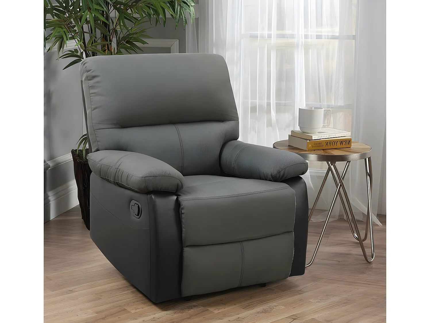 Fauteuil relax "Lincoln" - 90 x 89 x 103 cm - Noir/Gris foncé