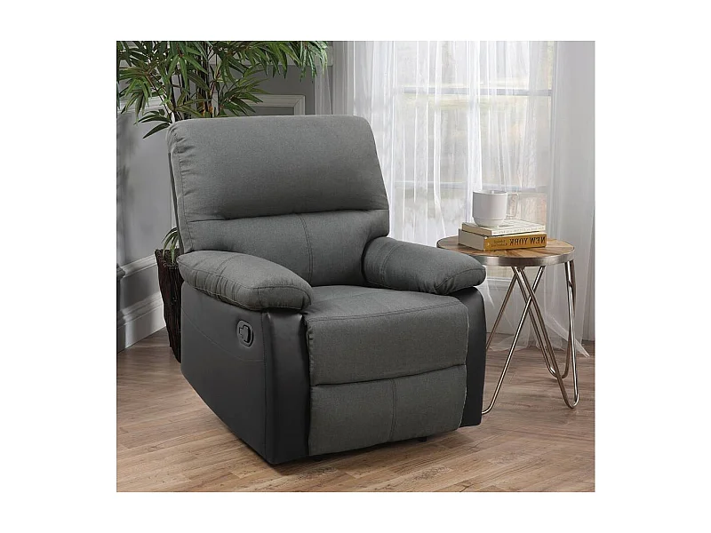Fauteuil relax "Lincoln" - 90 x 89 x 103 cm - Noir/Gris foncé
