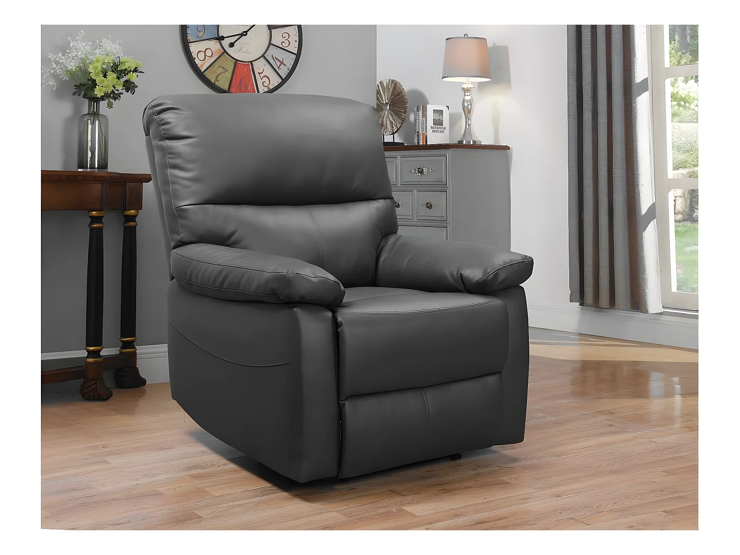 Relaxfauteuil "Lincoln" in grijze stof met handmatige kantelfunctie