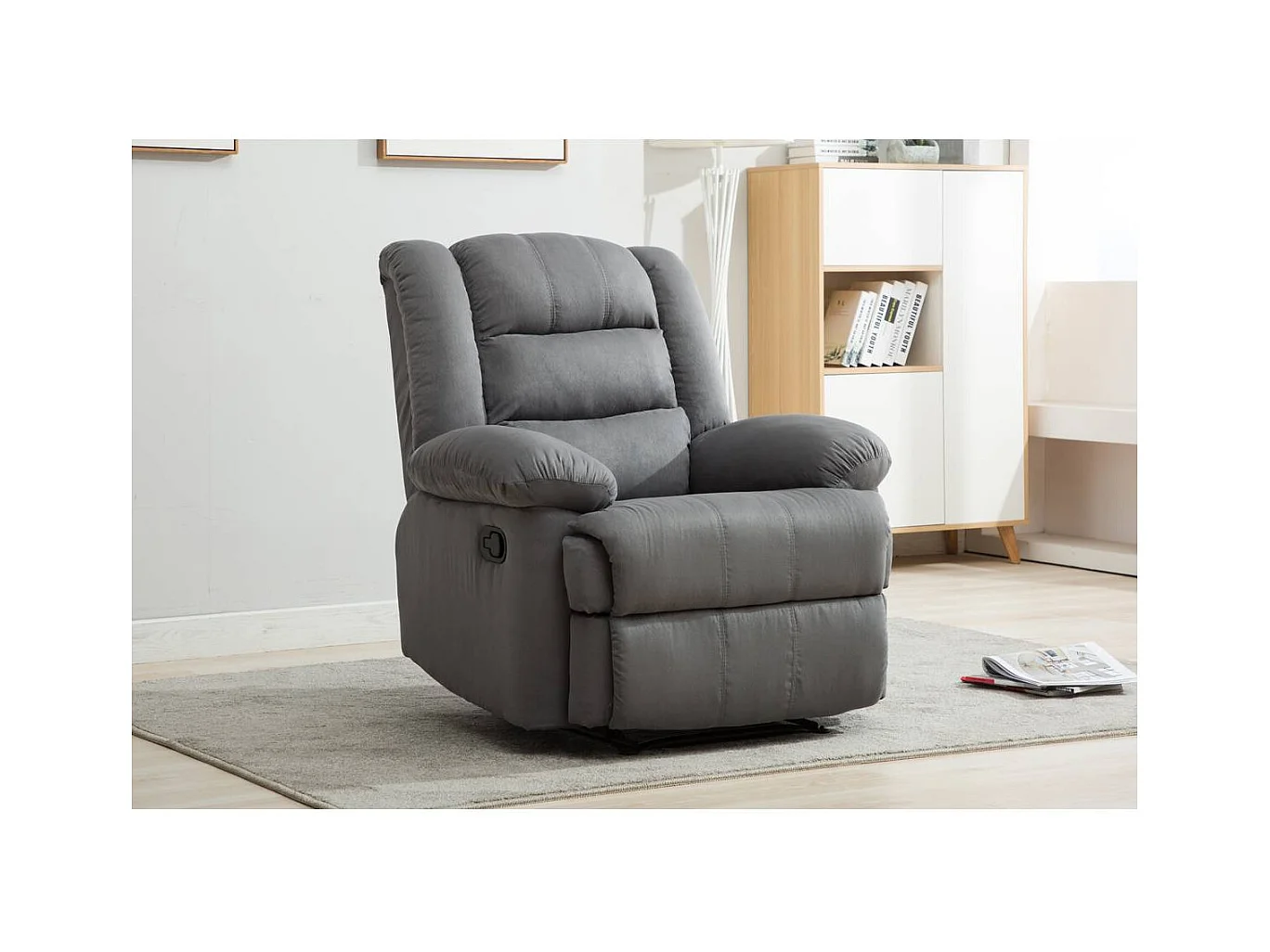 Fauteuil relax "Buckingham" - 85 x 93 x 100 cm - Gris clair