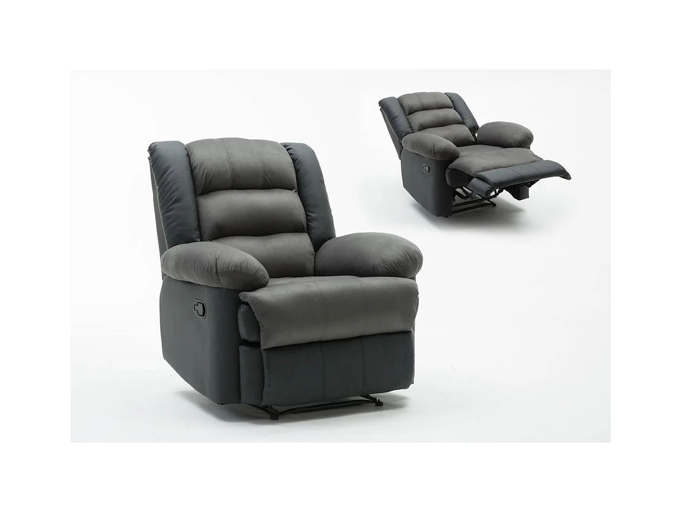 Poltrona relax "Buckingham" com encosto reclinável e apoio para os pés confortável em couro sintético preto/cinza escuro