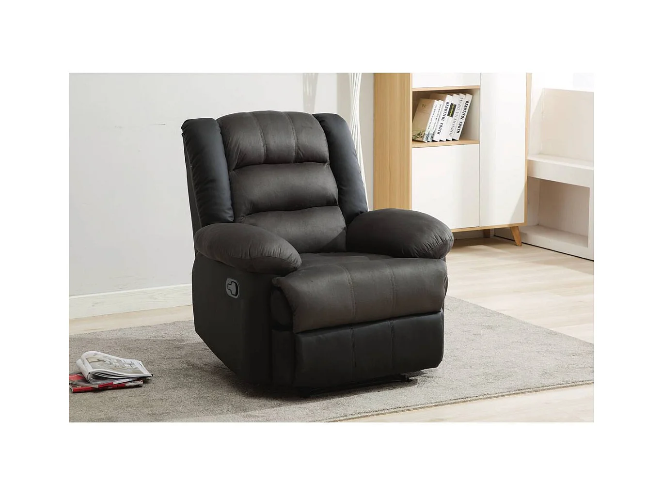 Fauteuil relax "Buckingham" - 85 x 93 x 100 cm - Noir / Gris foncé