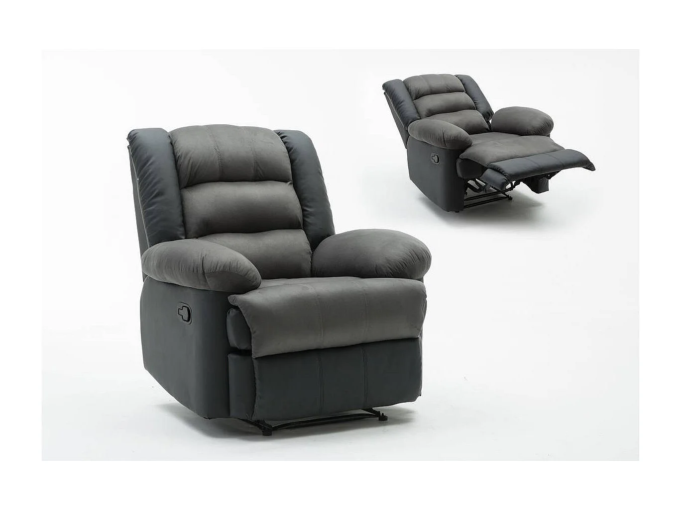 Fauteuil relax "Buckingham" - 85 x 93 x 100 cm - Noir / Gris foncé