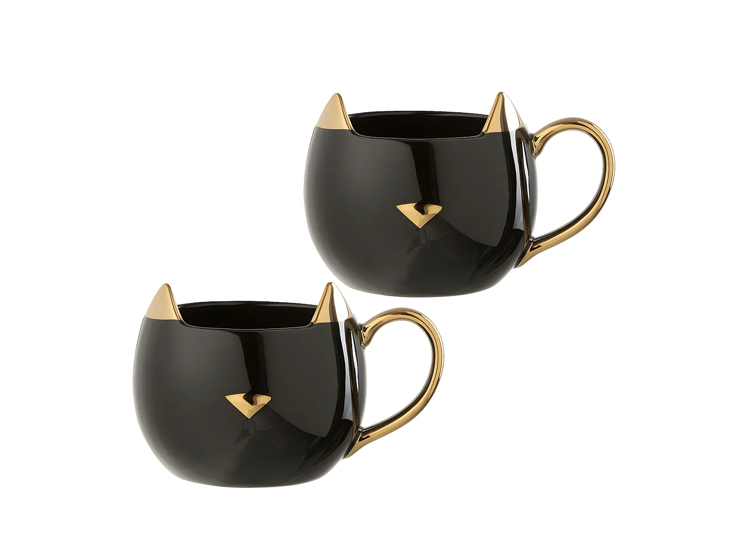Set de 2 mugs chats en porcelaine noire et or
