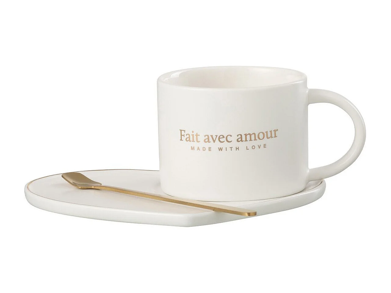 Ensemble Tasse, Sous-Tasse & Cuillère "Cœur II" 42cl Blanc