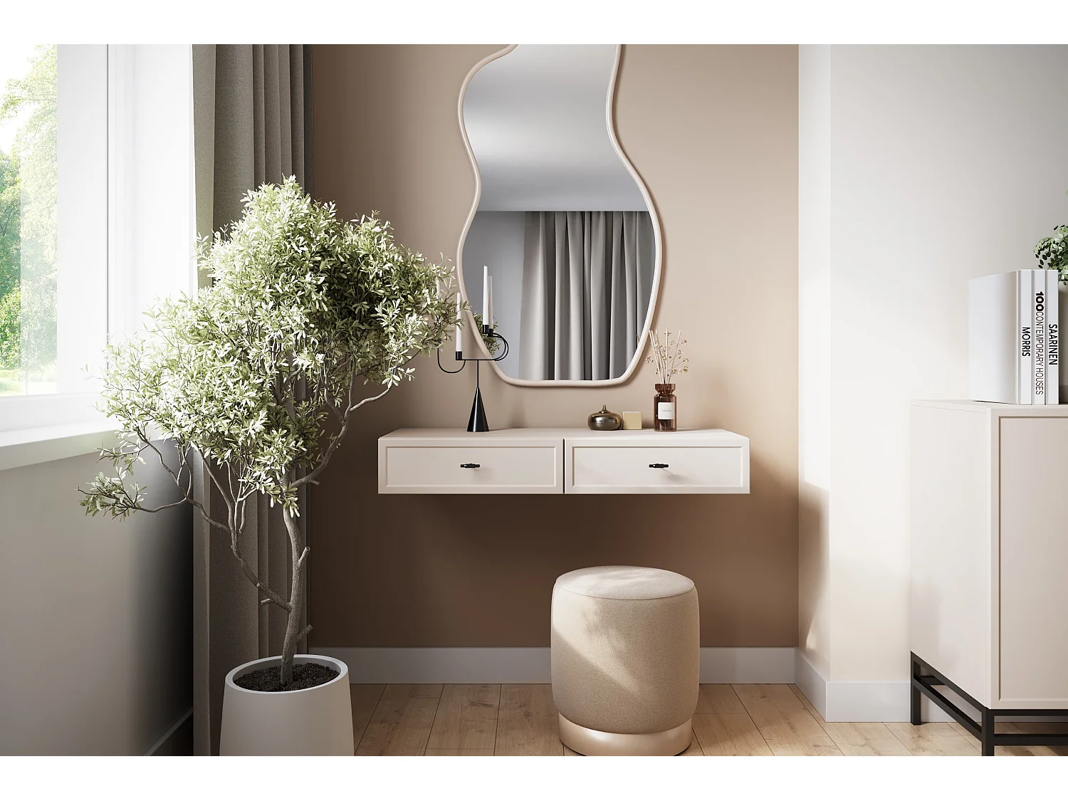 Hängekonsolentisch „Cashmere“ mit 2 Schubladen, 100 x 15 cm