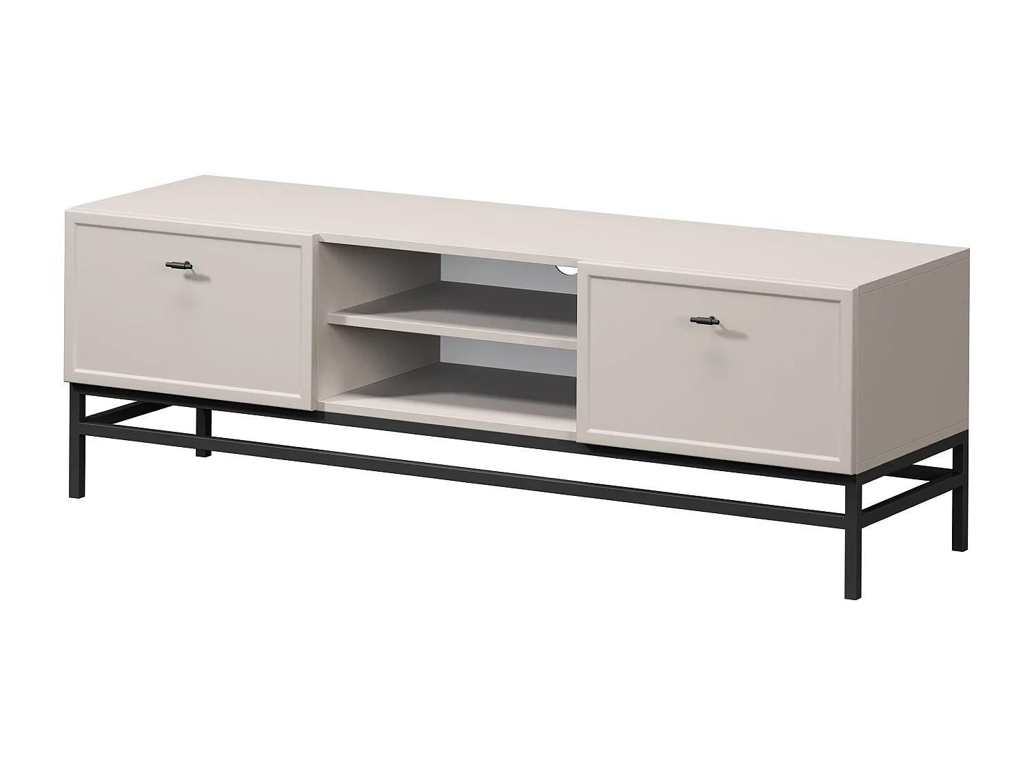 TV-Ständer aus Kaschmir mit 2 Schubladen und schwarzen Griffen, 150 x 45 cm