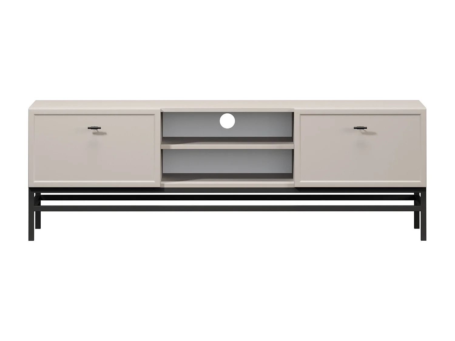 TV-Ständer aus Kaschmir mit 2 Schubladen und schwarzen Griffen, 150 x 45 cm