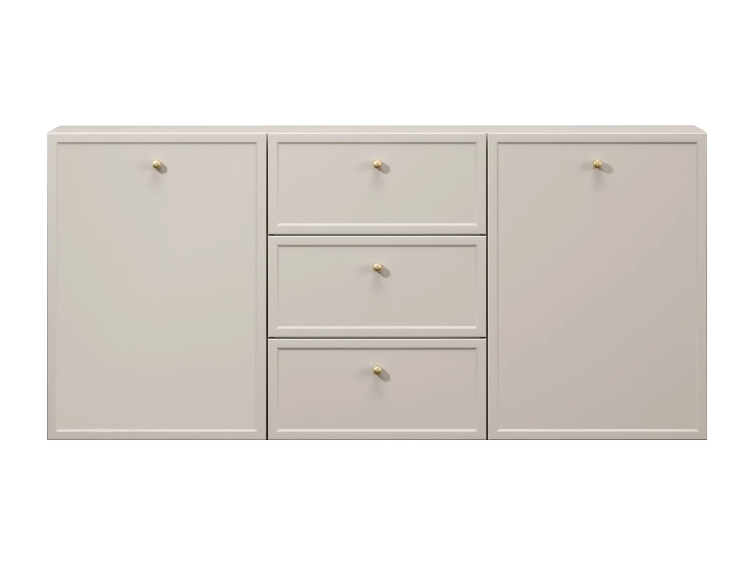 Buffet à 2 portes et 3 tiroirs avec poignées dorées, 150 x 45 cm