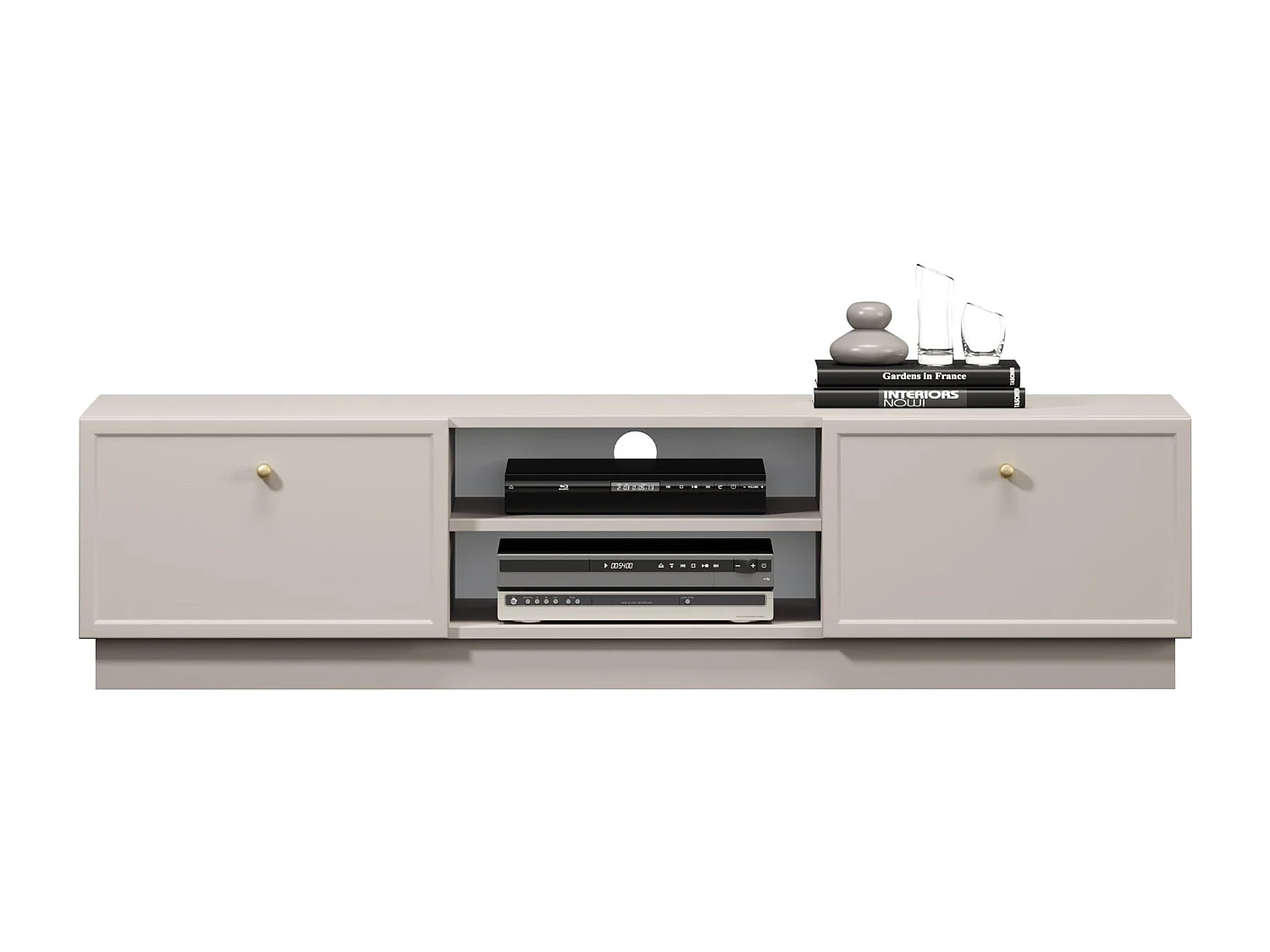 TV-Schrank aus Kaschmir mit 2 Schubladen und goldenen Griffen, 150 x 45 cm