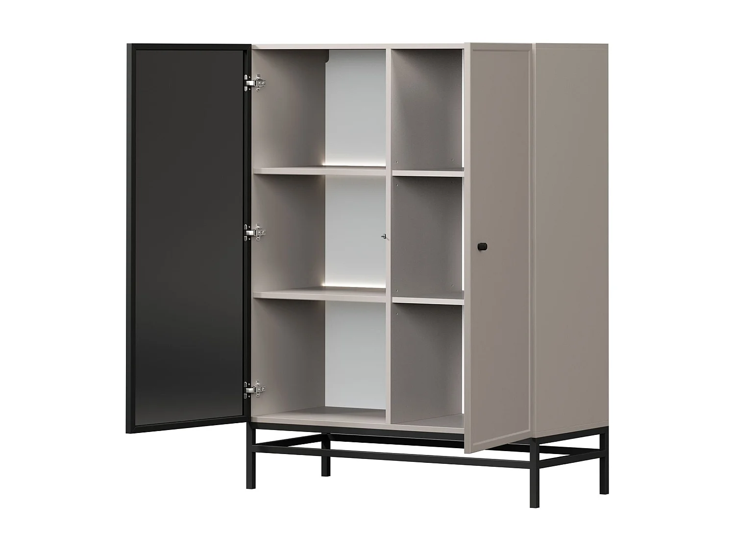 2-türige Vitrine mit integrierter LED-Beleuchtung, Kaschmir, 100 x 45 cm