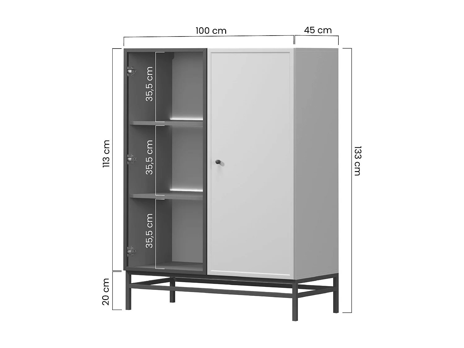 2-türige Vitrine mit integrierter LED-Beleuchtung, Kaschmir, 100 x 45 cm