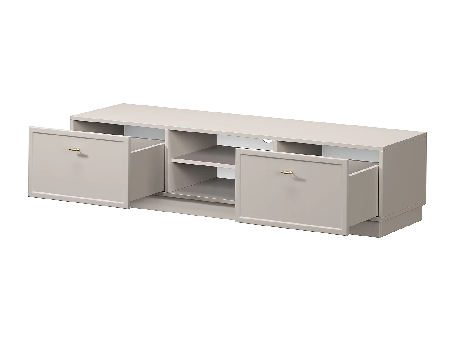 TV-Schrank aus Kaschmir mit 2 Schubladen und goldenen Griffen, 150 x 45 cm