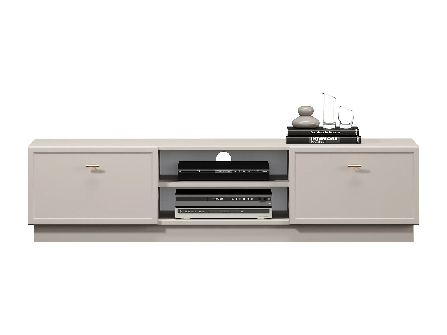 TV-Schrank aus Kaschmir mit 2 Schubladen und goldenen Griffen, 150 x 45 cm