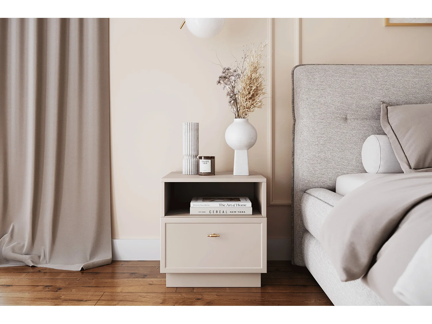 Nachttisch aus Kaschmir mit einer Schublade, 45 x 45 cm