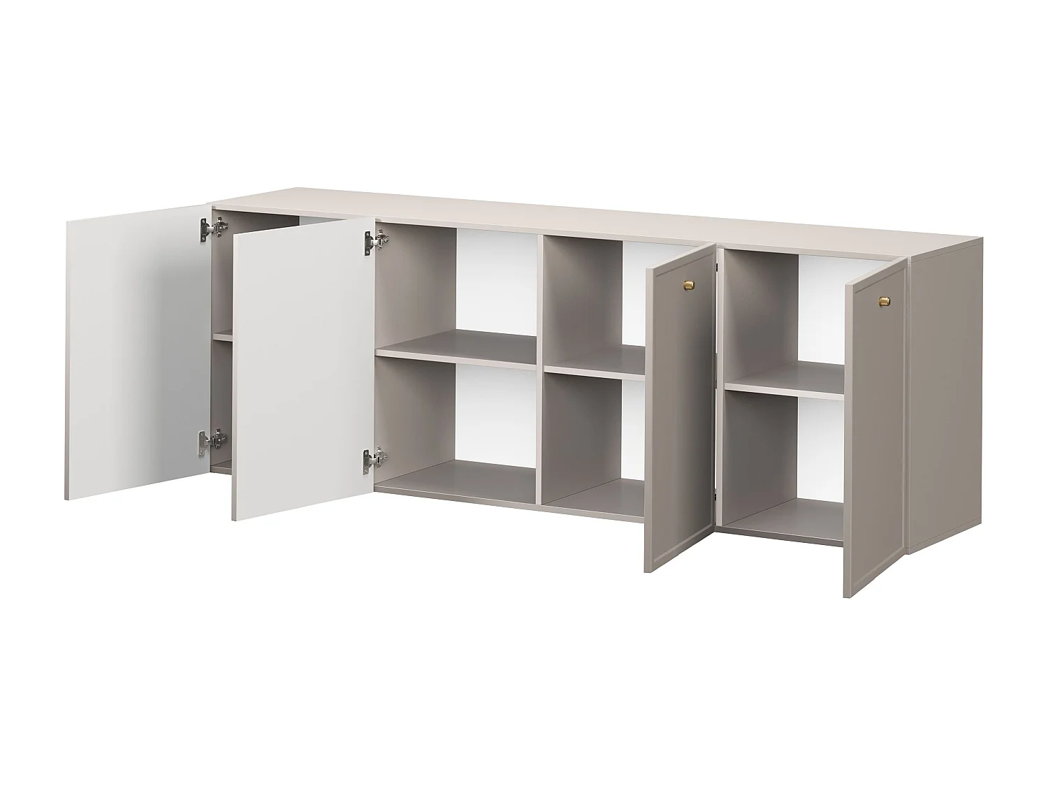 Buffet à 2 portes et 3 tiroirs avec poignées dorées, 150 x 45 cm