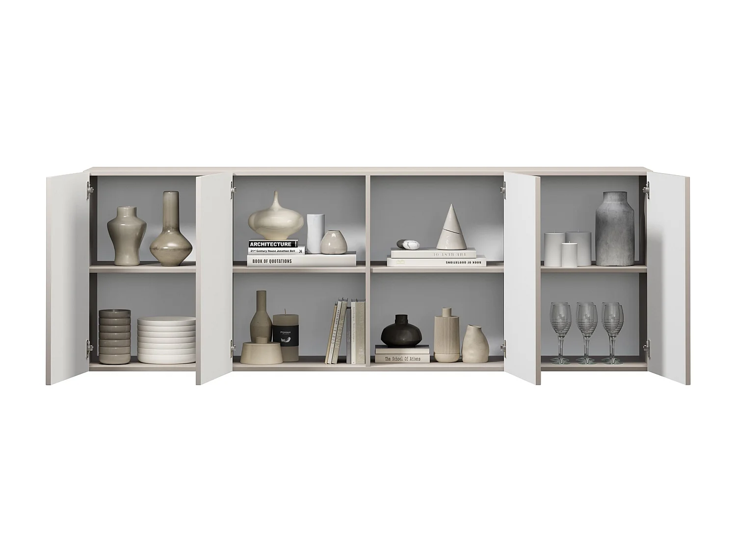 Buffet à 2 portes et 3 tiroirs avec poignées dorées, 150 x 45 cm