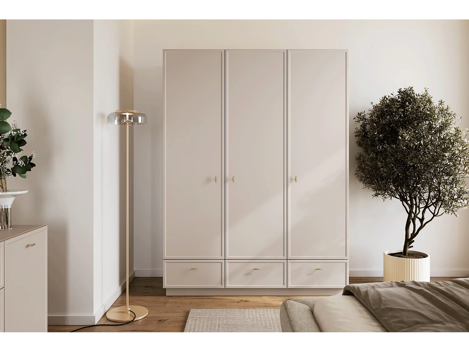 Garderobenständer aus Kaschmir mit 3 Türen und 3 Schubladen, 150 x 200 cm