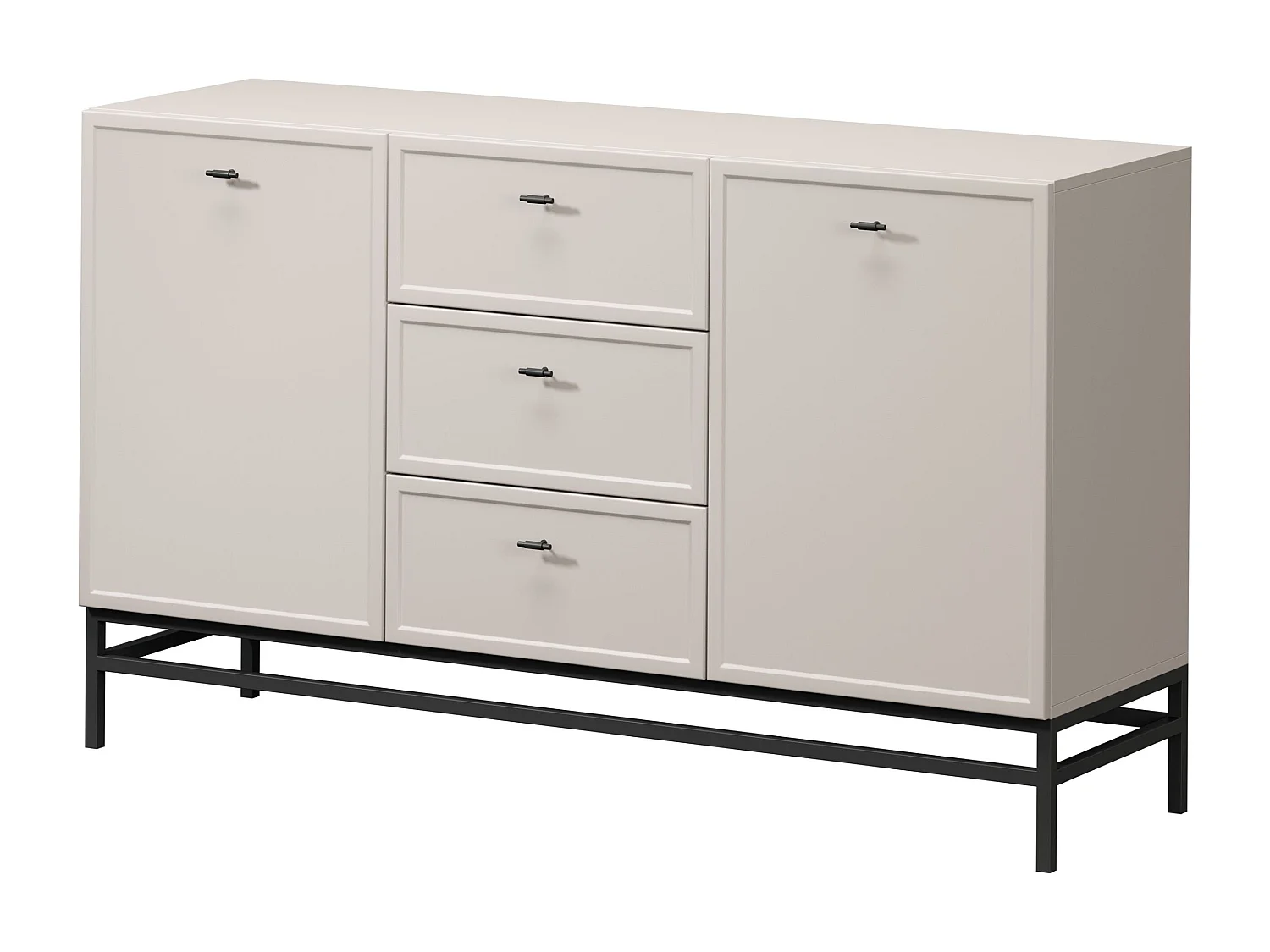 Buffet à 2 portes et 3 tiroirs avec poignées dorées, 150 x 45 cm