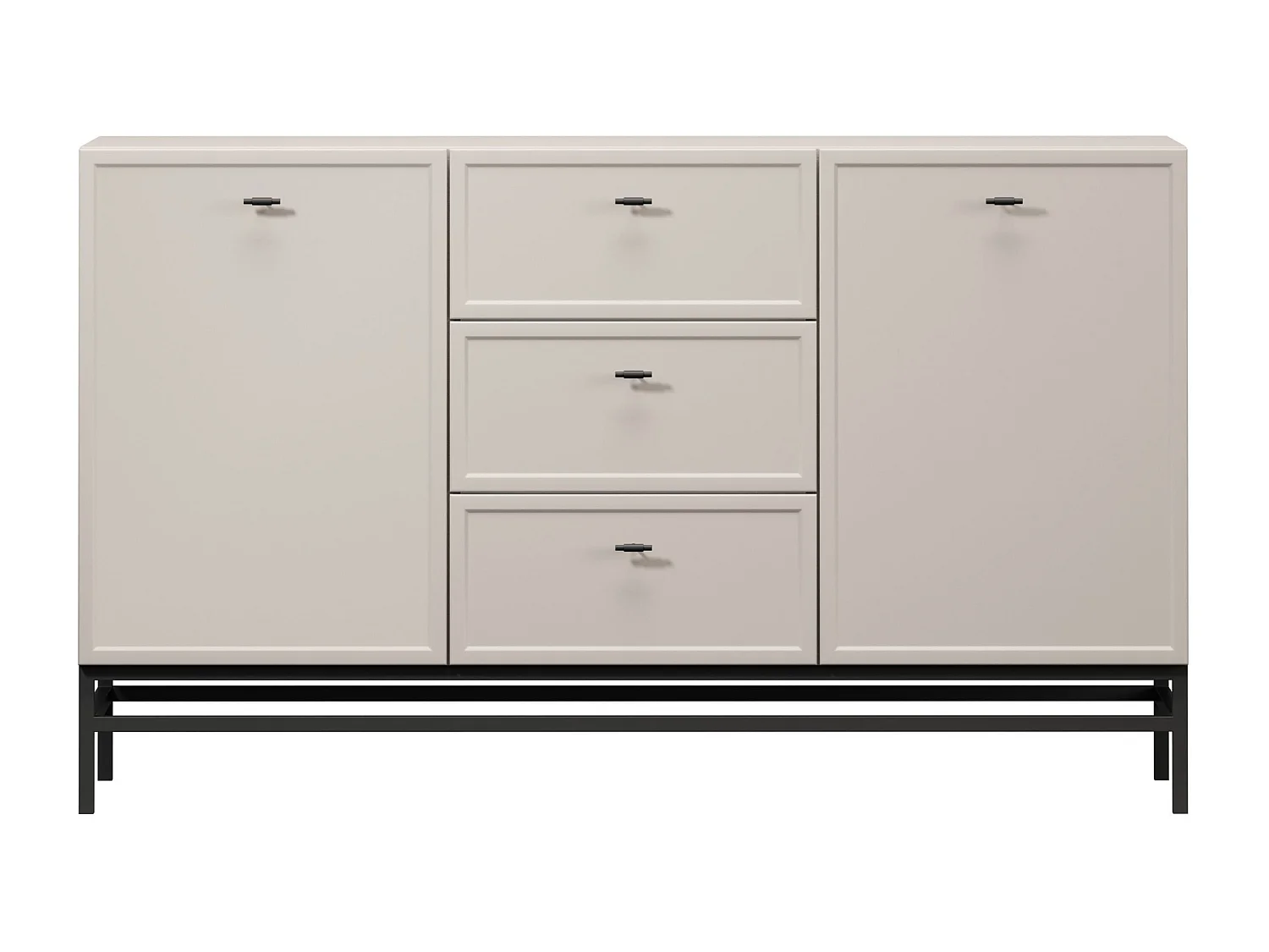 Buffet à 2 portes et 3 tiroirs avec poignées dorées, 150 x 45 cm