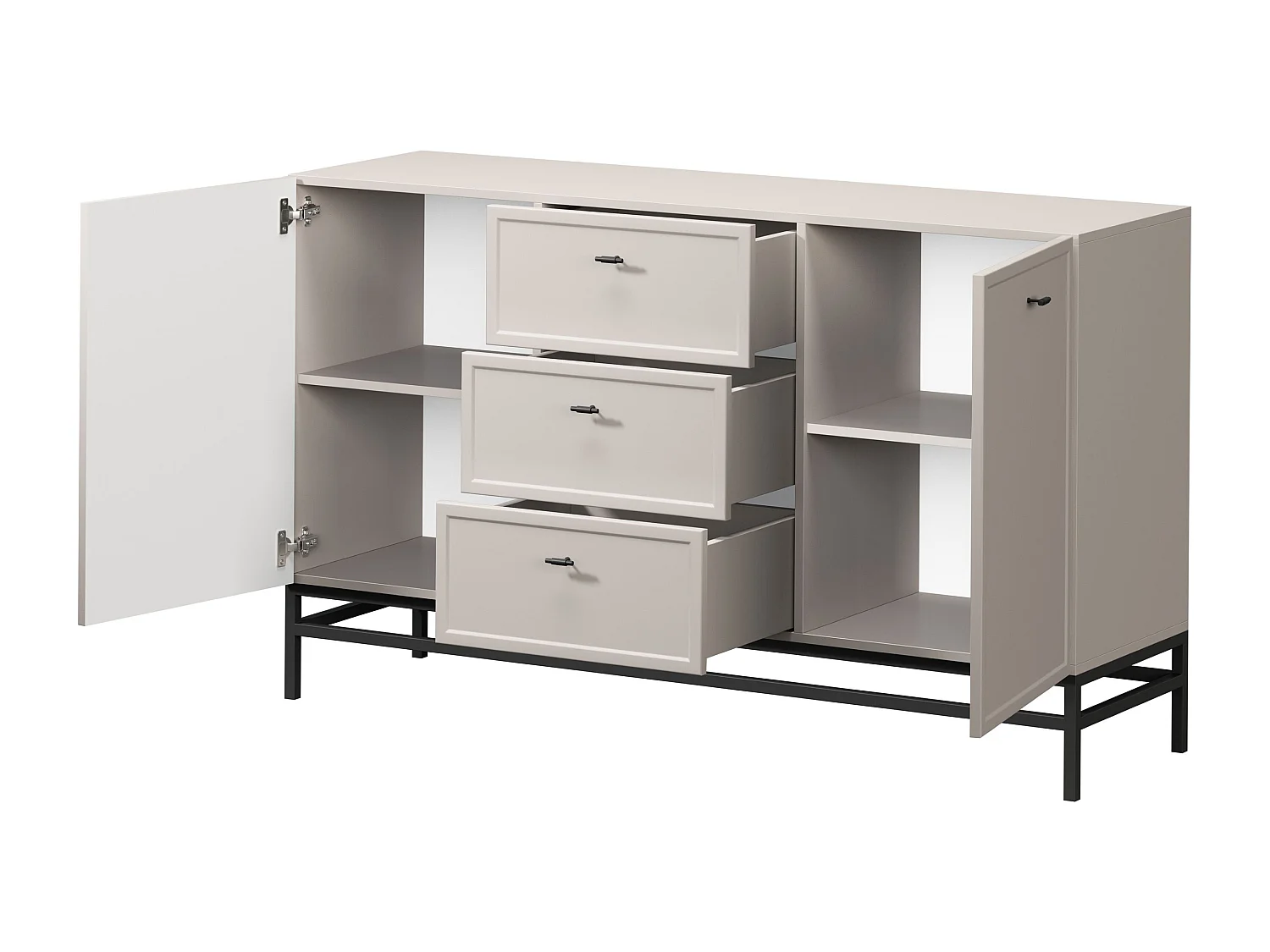 Buffet à 2 portes et 3 tiroirs avec poignées dorées, 150 x 45 cm