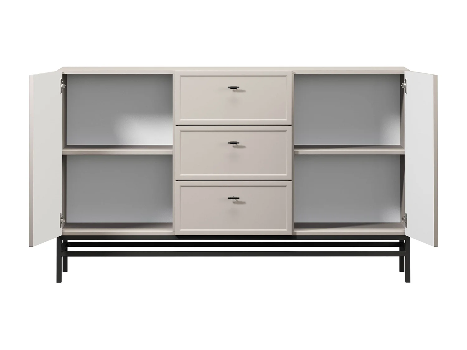 Buffet à 2 portes et 3 tiroirs avec poignées dorées, 150 x 45 cm