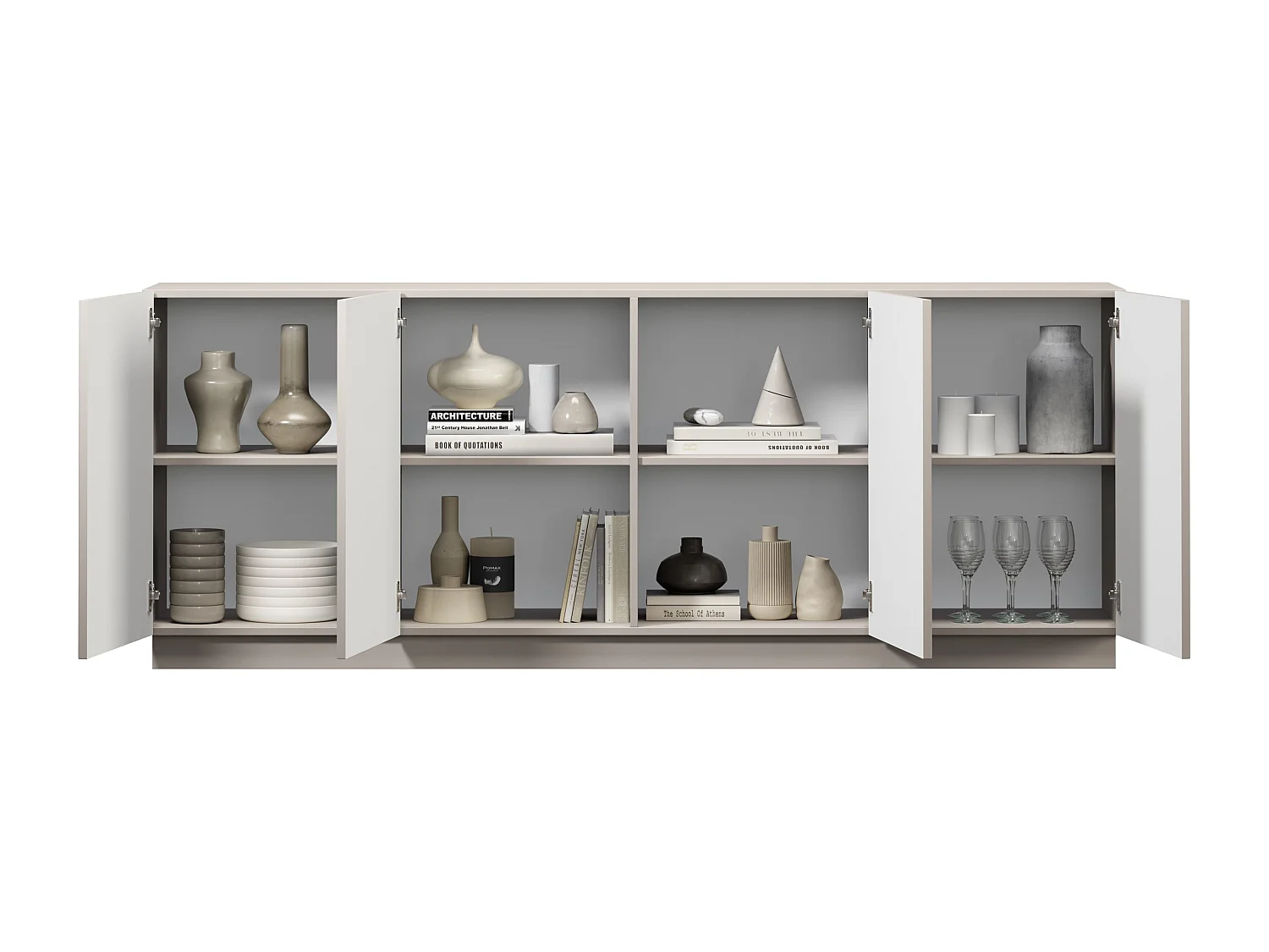 Buffet à 2 portes et 3 tiroirs avec poignées dorées, 150 x 45 cm