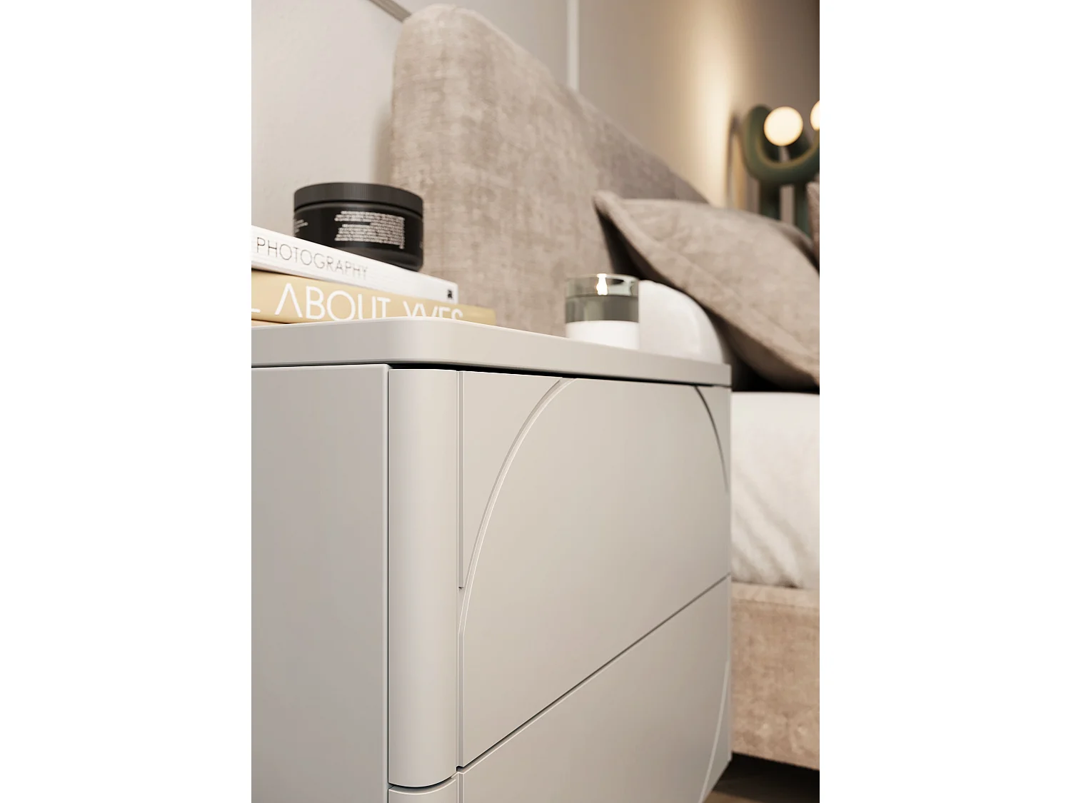 Nachttisch aus Kaschmir mit 2 Schubladen, 49 x 55 cm