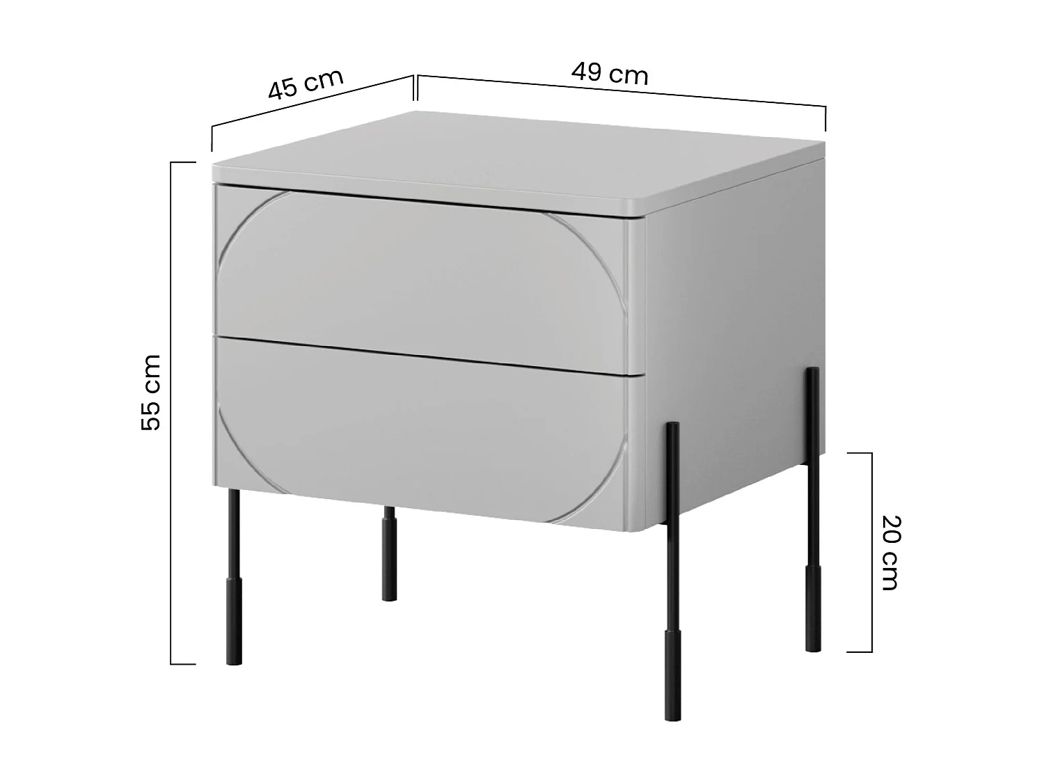 Nachttisch aus Kaschmir mit 2 Schubladen, 49 x 55 cm