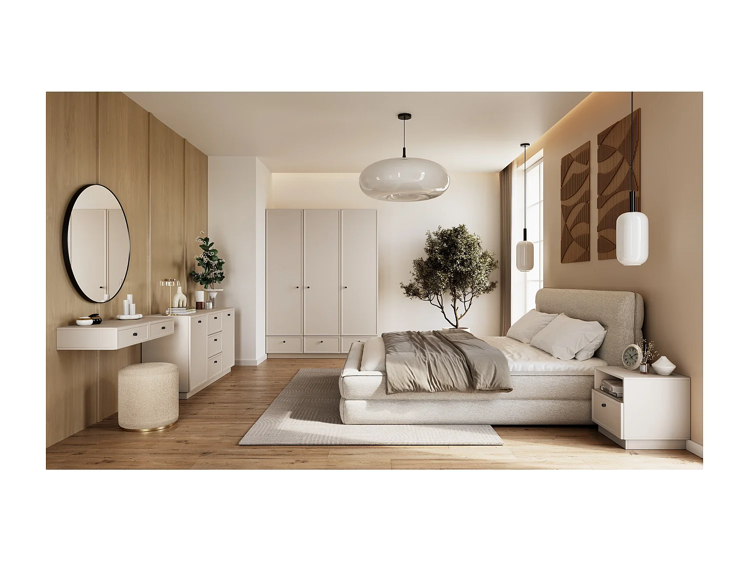 Buffet à 2 portes et 3 tiroirs avec poignées dorées, 150 x 45 cm