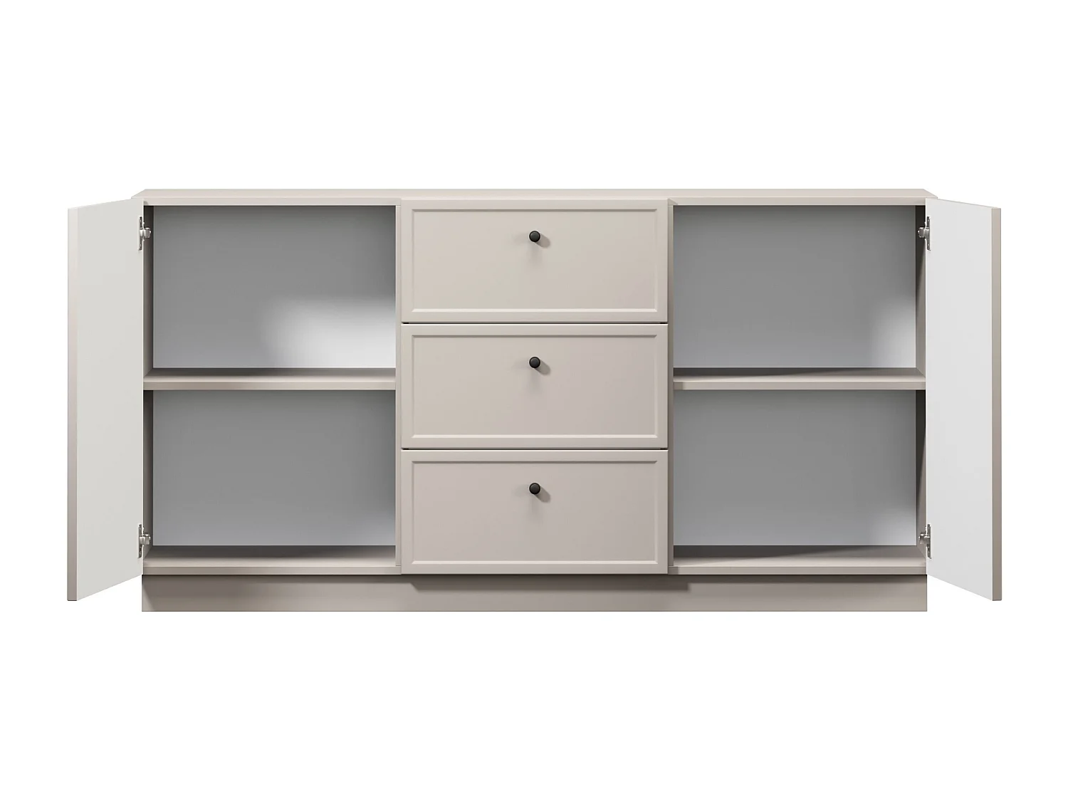 Buffet à 2 portes et 3 tiroirs avec poignées dorées, 150 x 45 cm