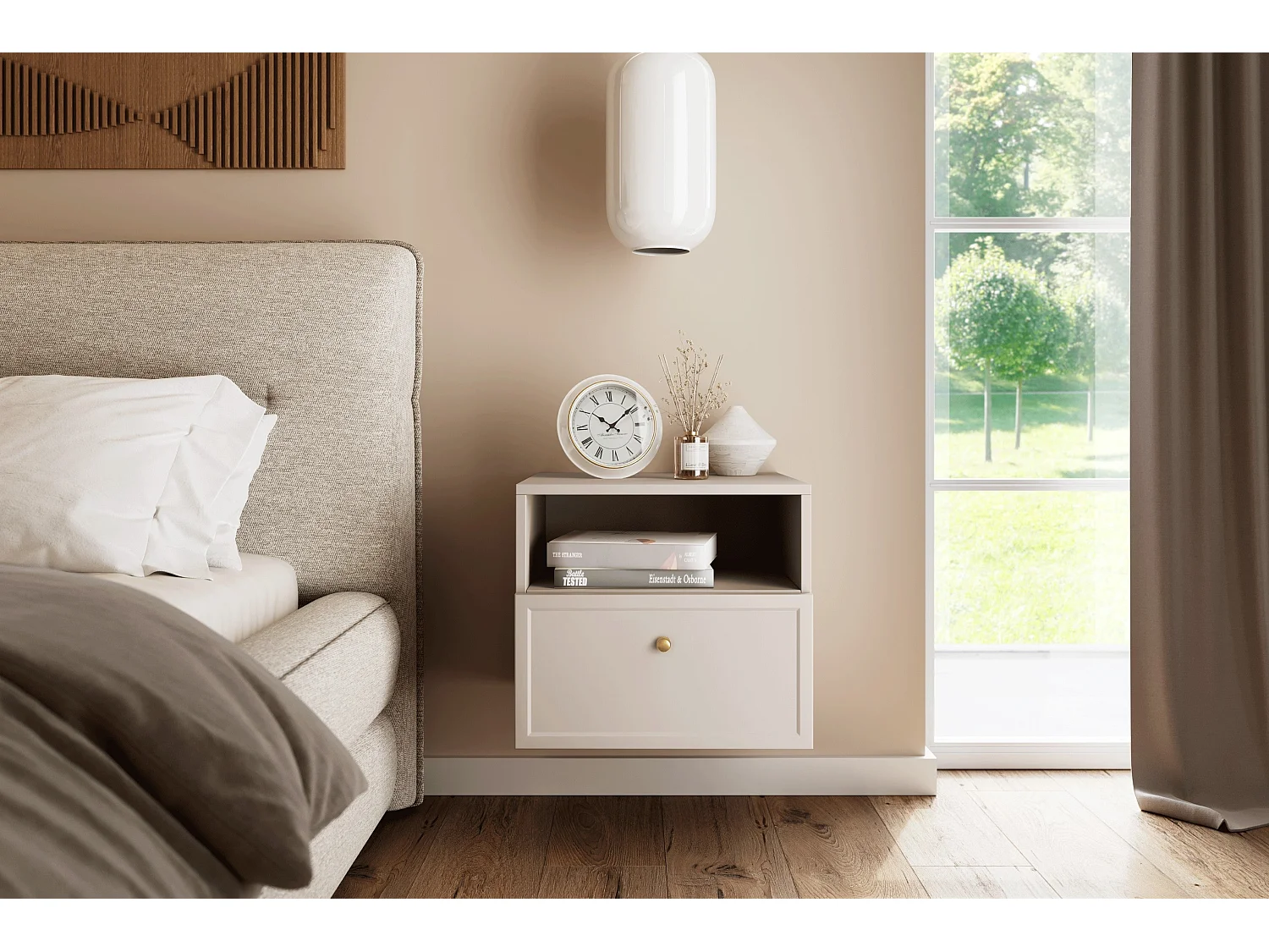 Nachttisch aus Kaschmir mit einer Schublade, 45 x 45 cm