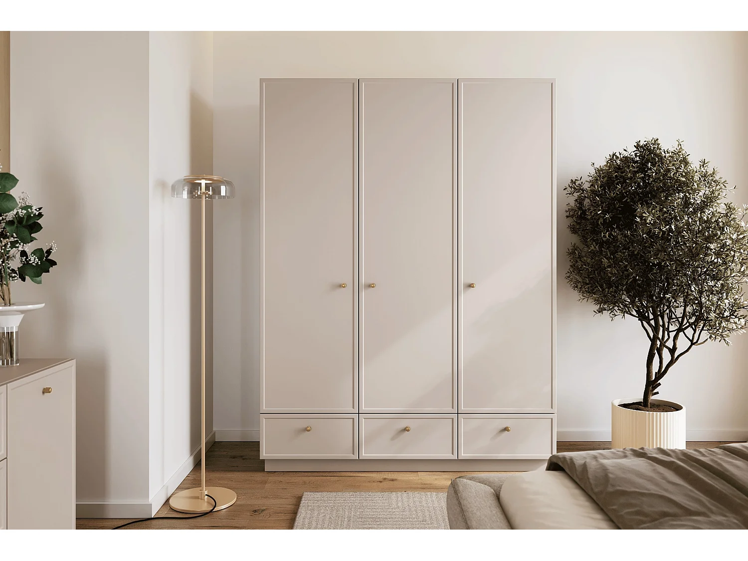 Garderobenständer aus Kaschmir mit 3 Türen und 3 Schubladen, 150 x 200 cm