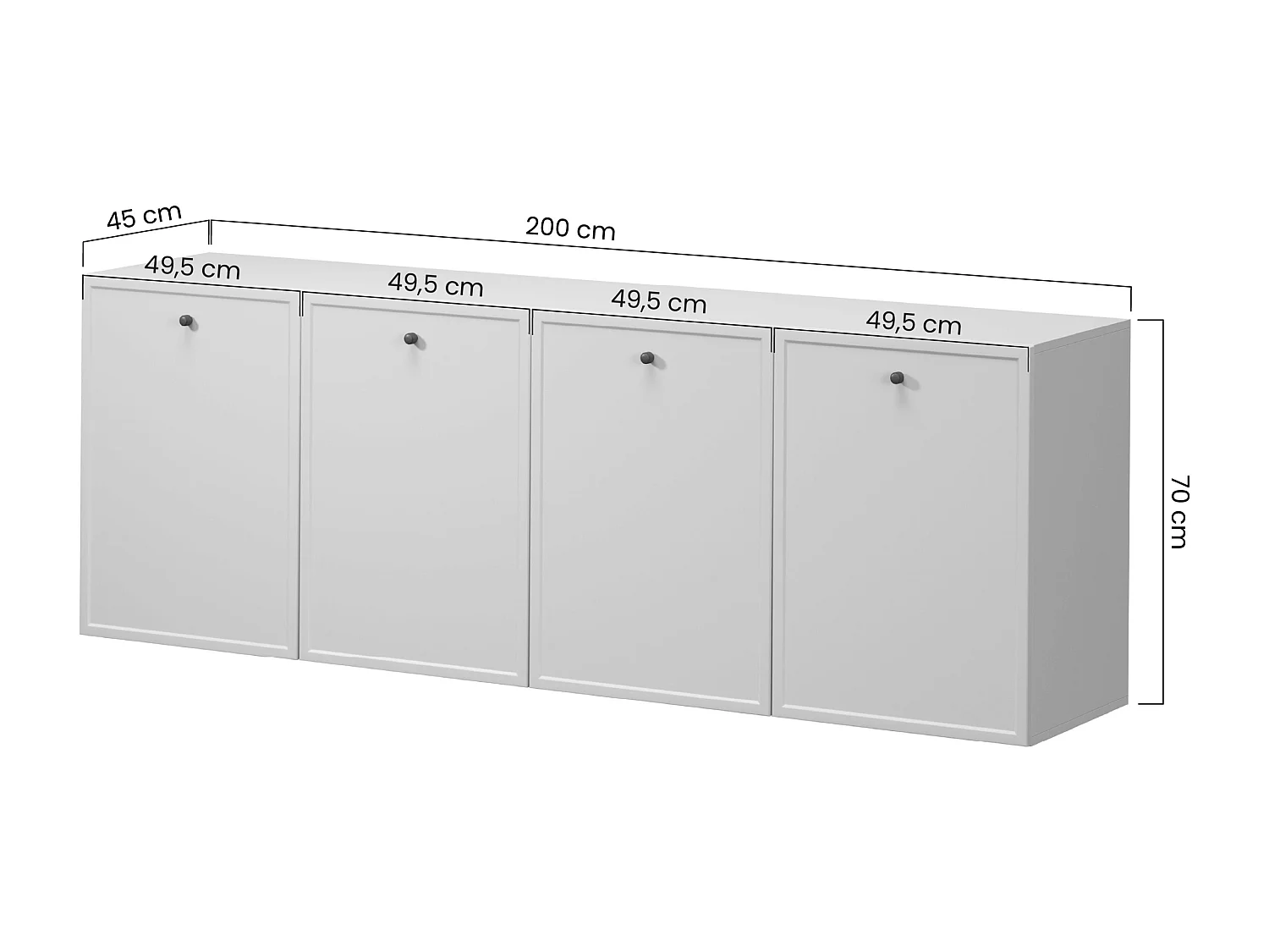 Buffet à 2 portes et 3 tiroirs avec poignées dorées, 150 x 45 cm