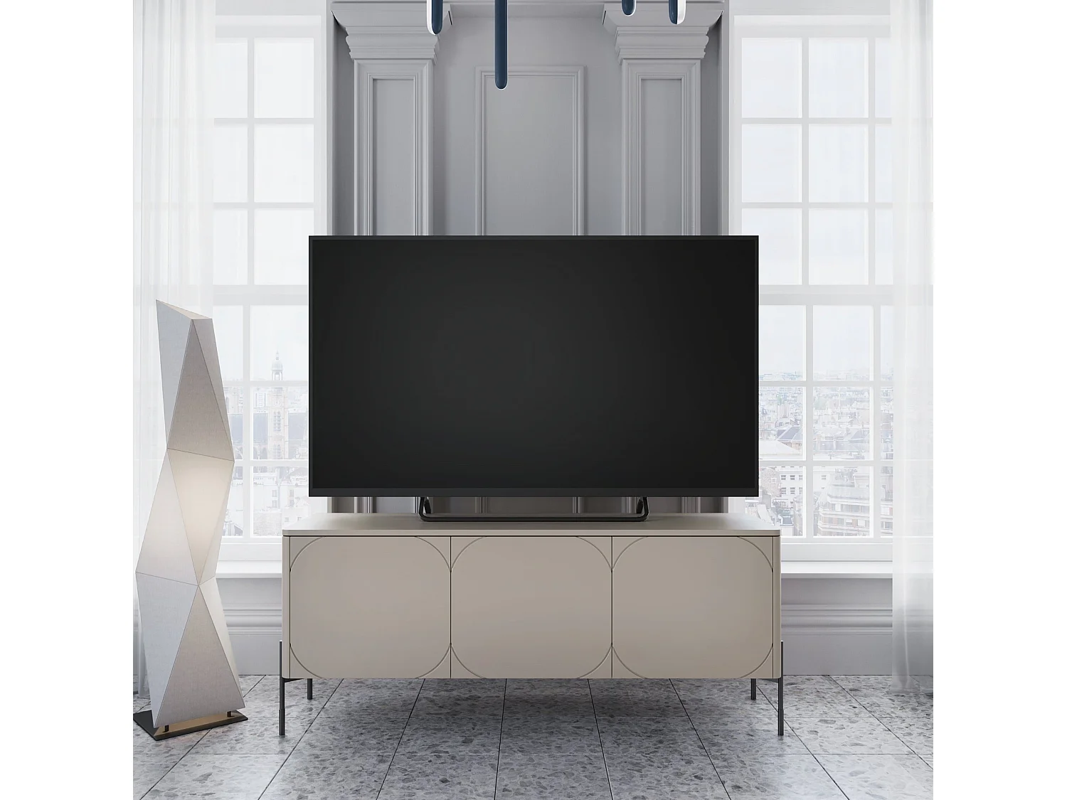 TV-Ständer Cashmere 3 Türen schwarzem Metallgestell 154x65 cm