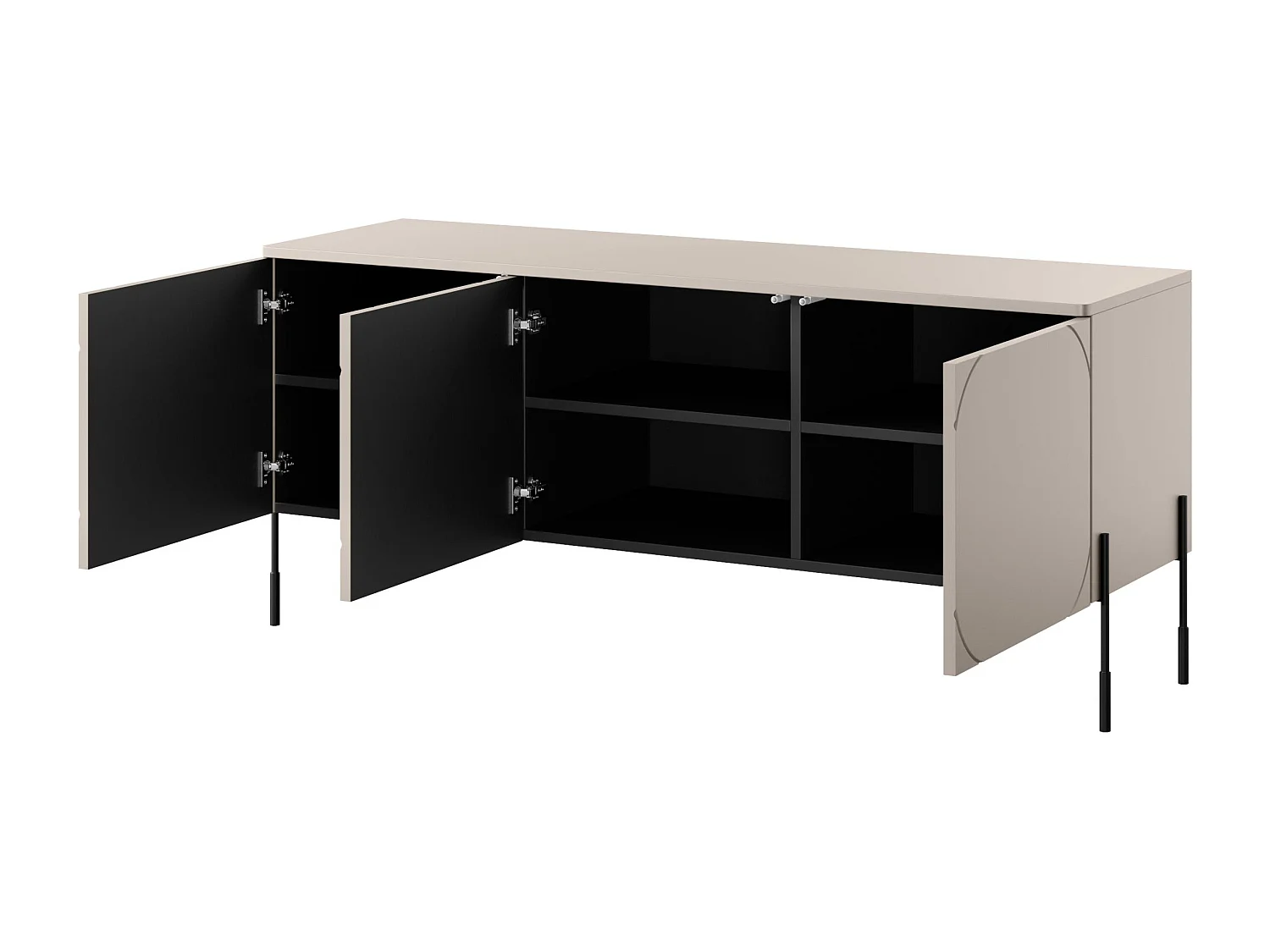 TV-Ständer Cashmere 3 Türen schwarzem Metallgestell 154x65 cm