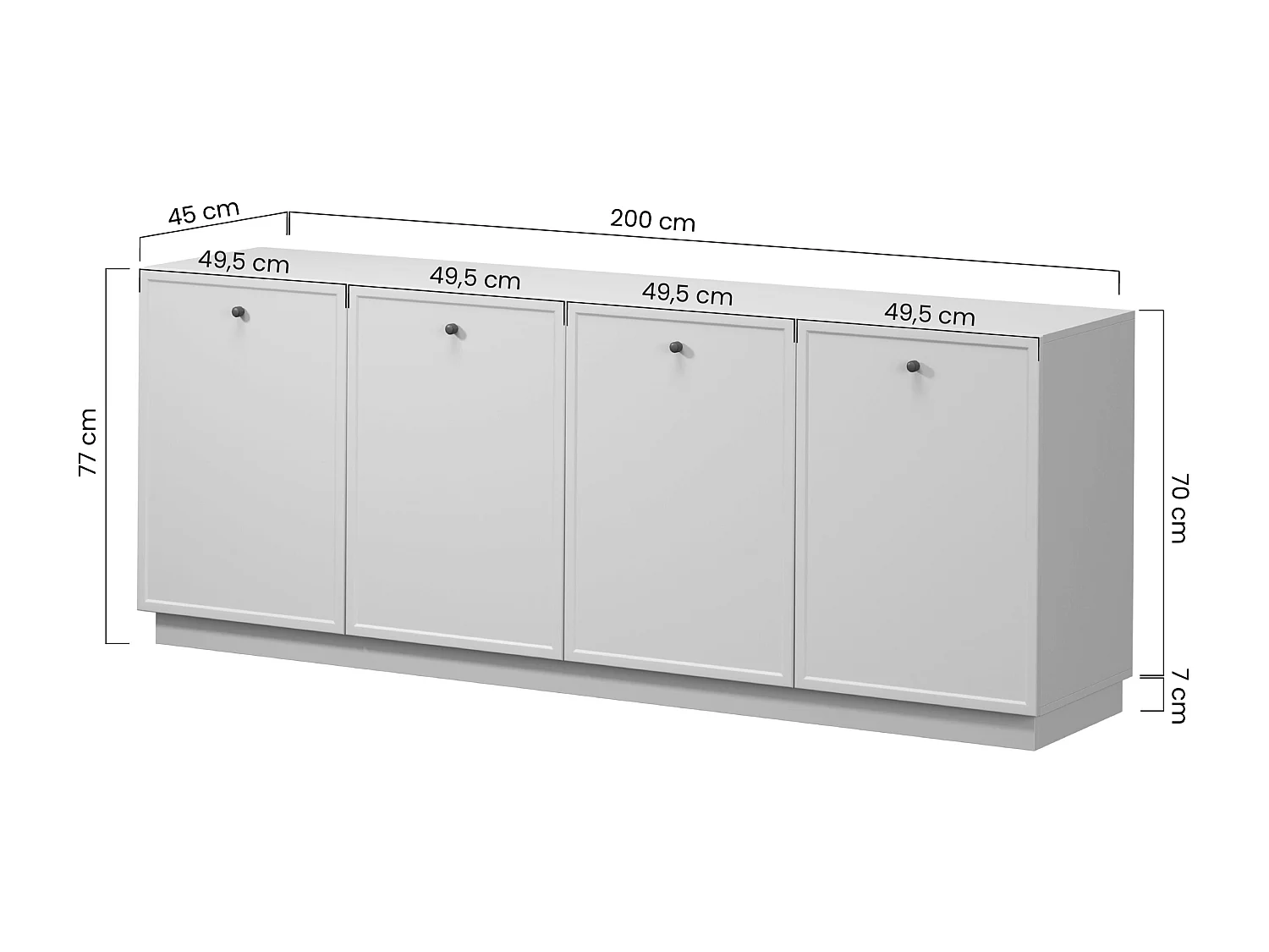 Buffet à 2 portes et 3 tiroirs avec poignées dorées, 150 x 45 cm