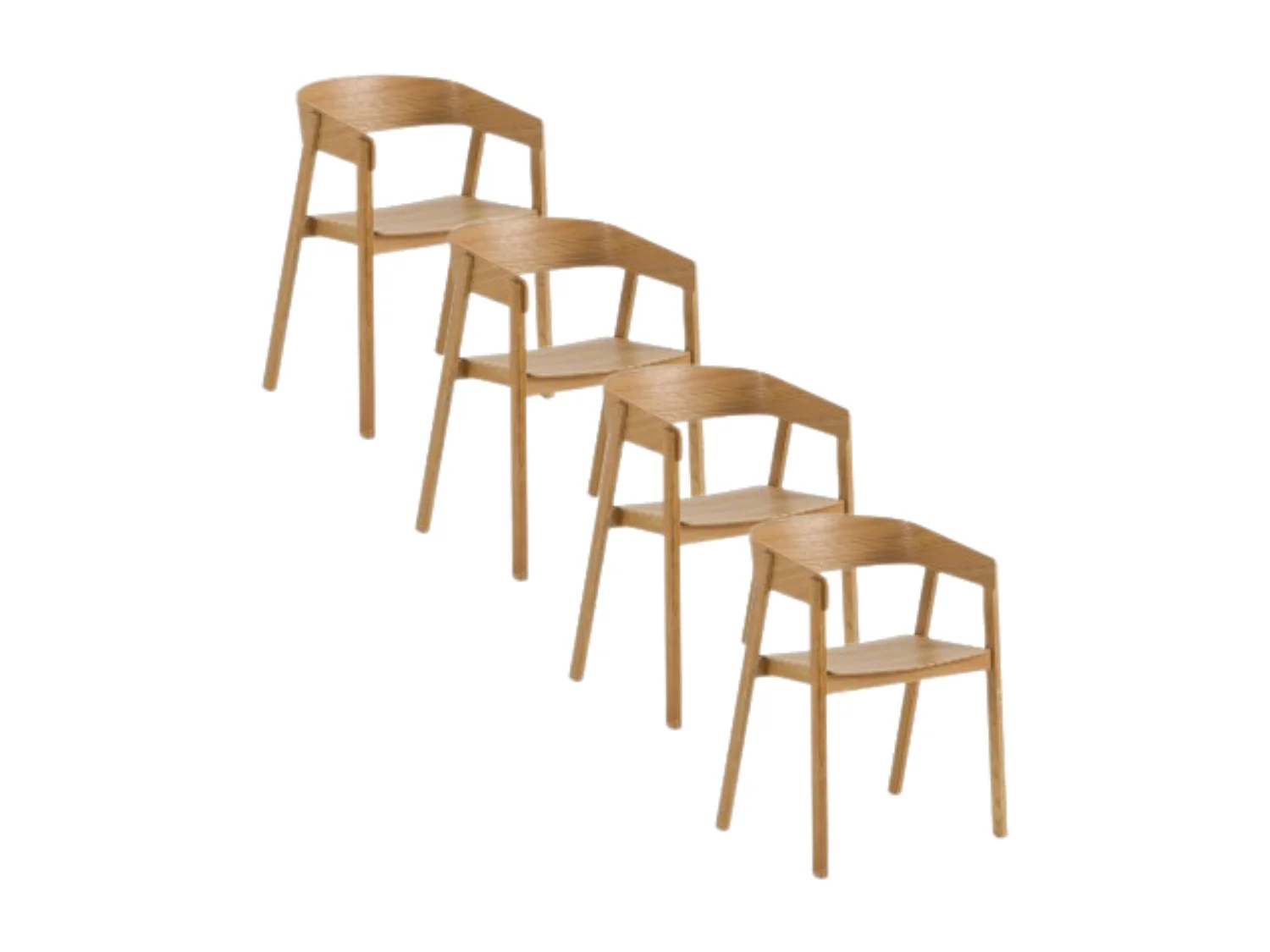 Lot de 4 fauteuils en contreplaqué de chêne