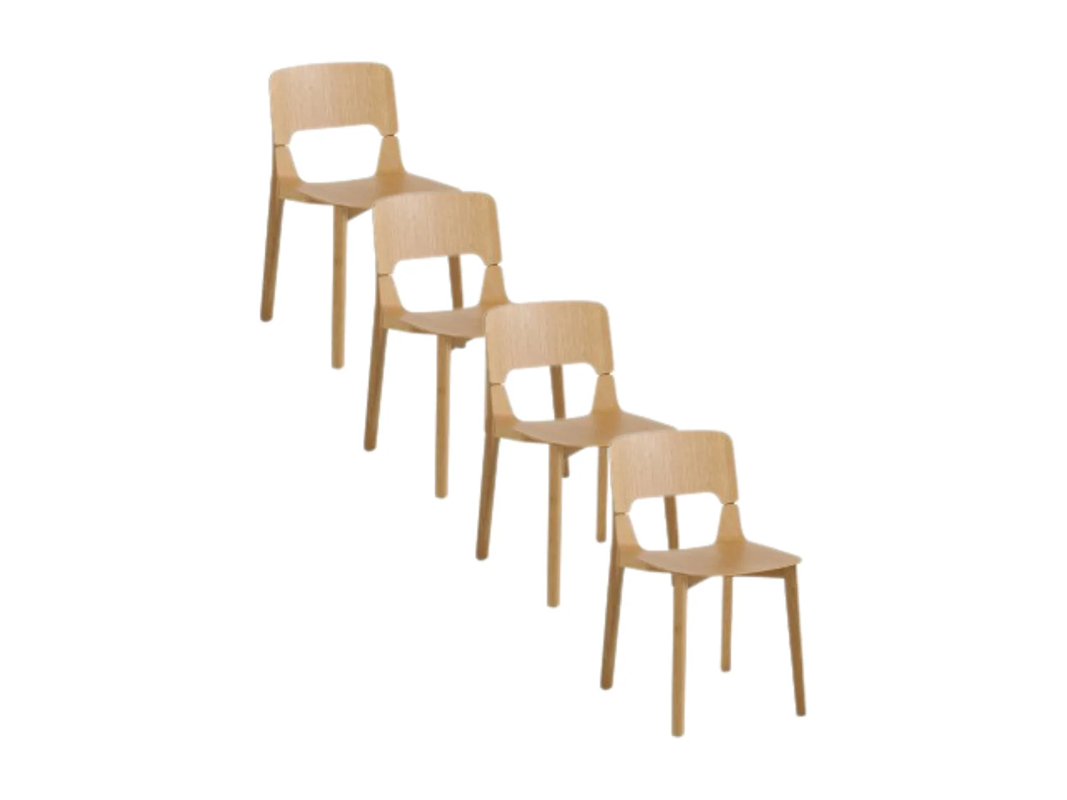 Lot de 4 chaises en contreplaqué de chêne