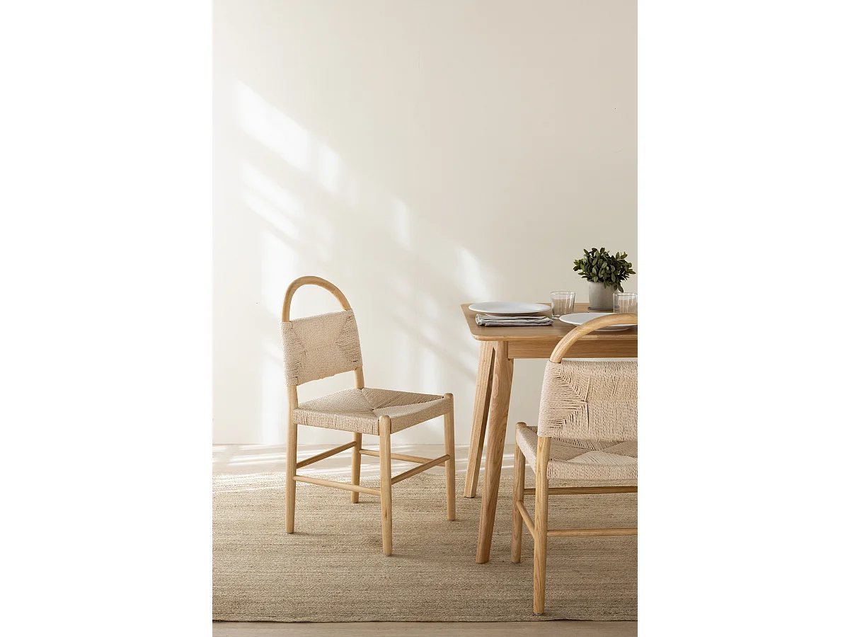 Lot de 4 chaises en bois de frêne avec assise tressée