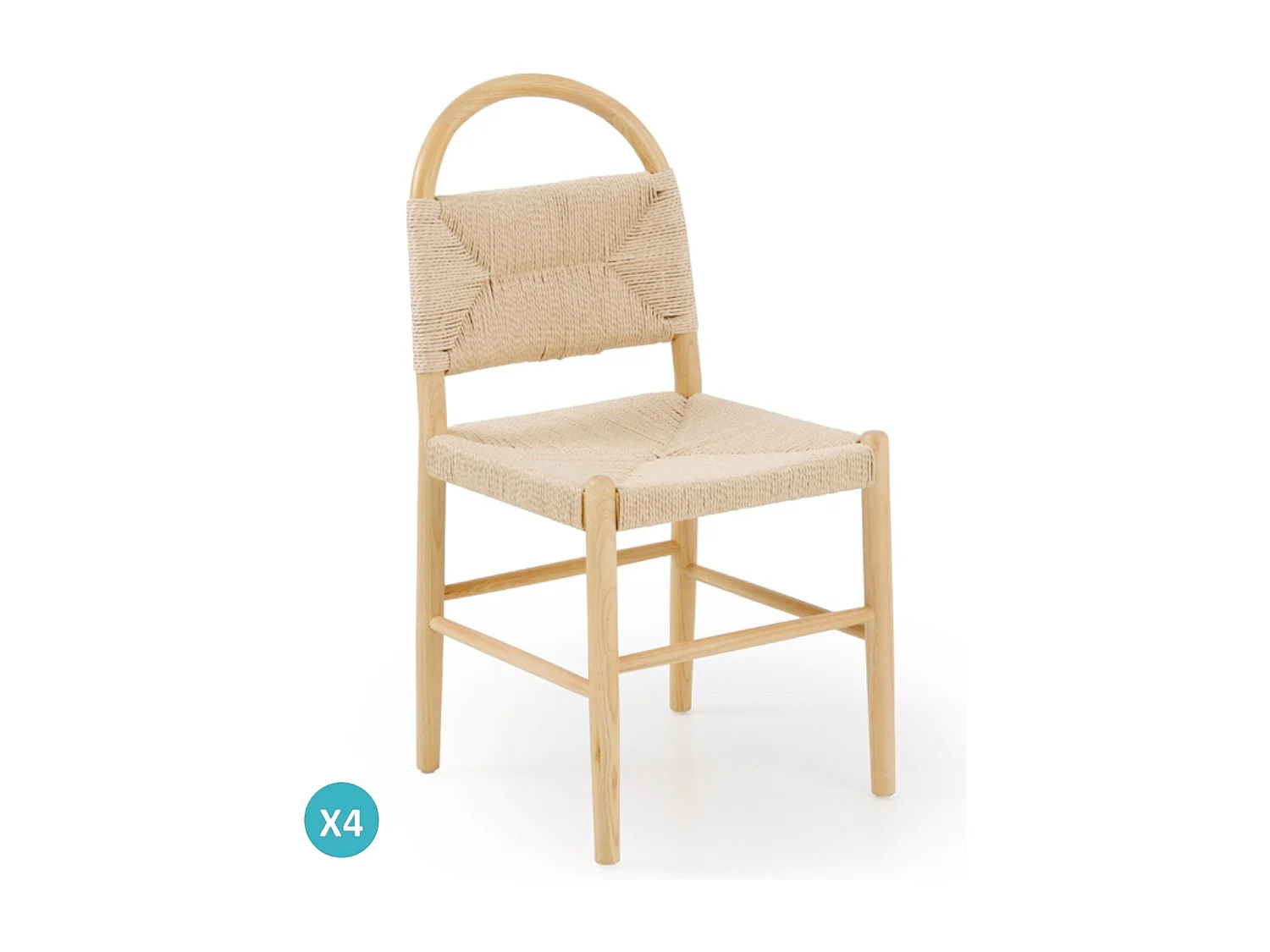 Lot de 4 chaises en bois de frêne avec assise tressée