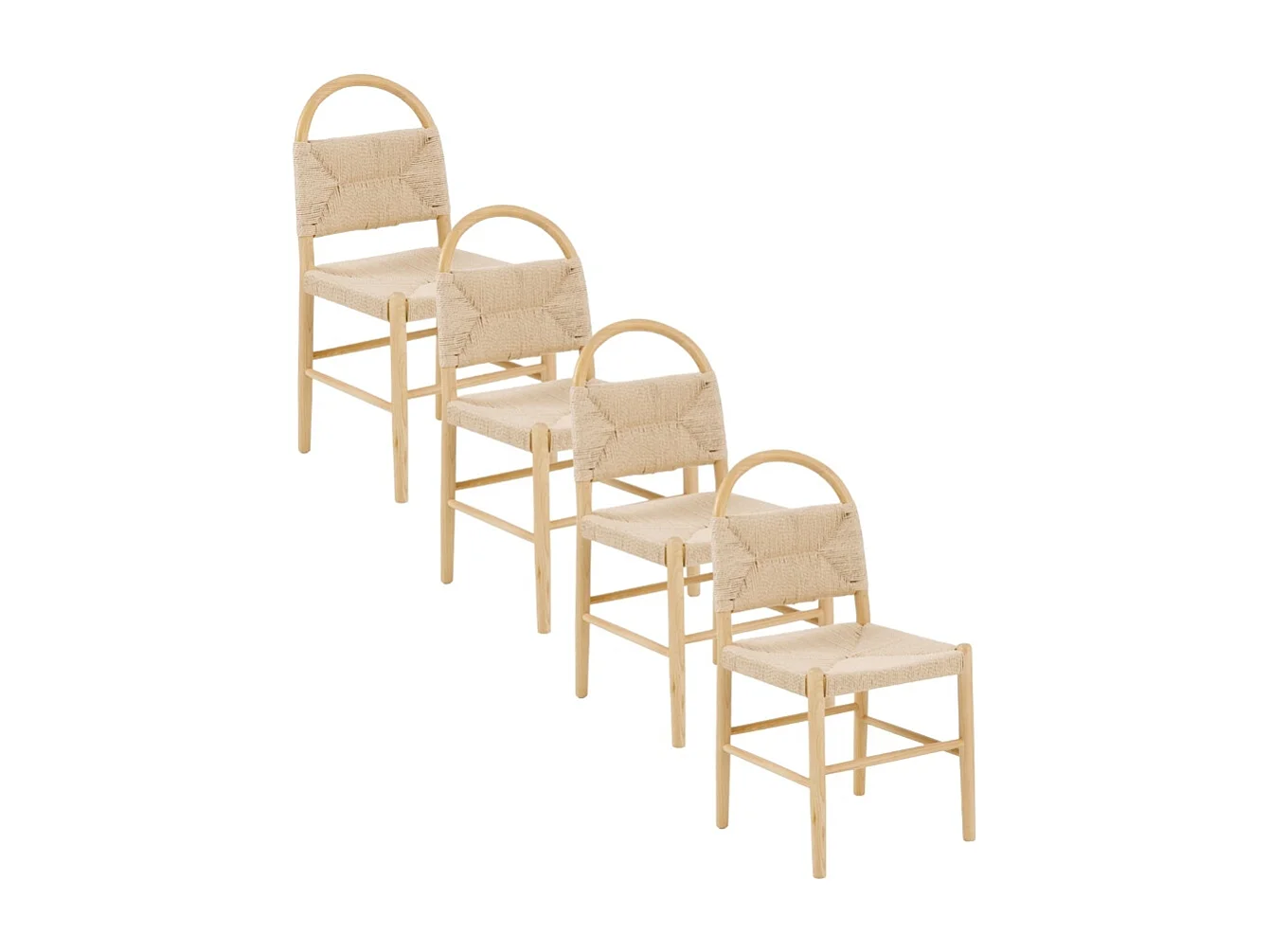 Lot de 4 chaises en bois de frêne avec assise tressée