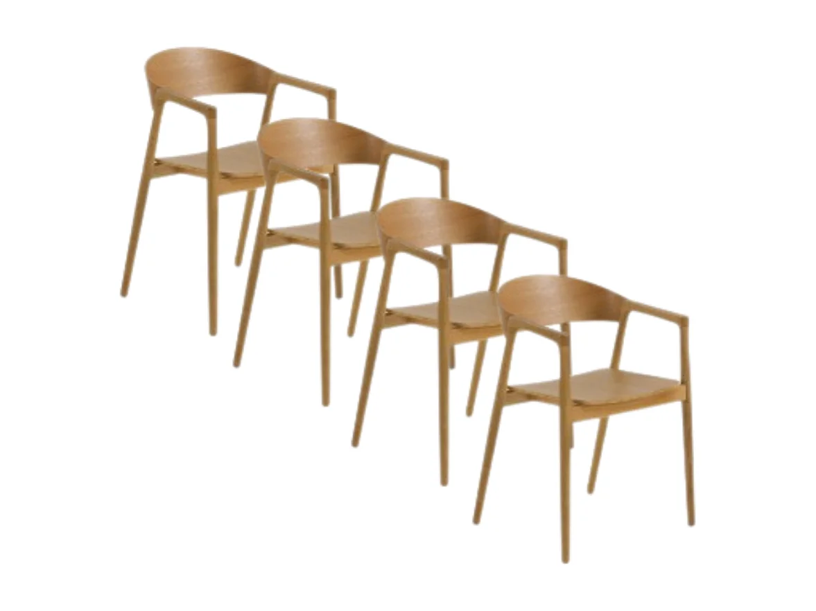 Lot de 4 fauteuils en contreplaqué de chêne